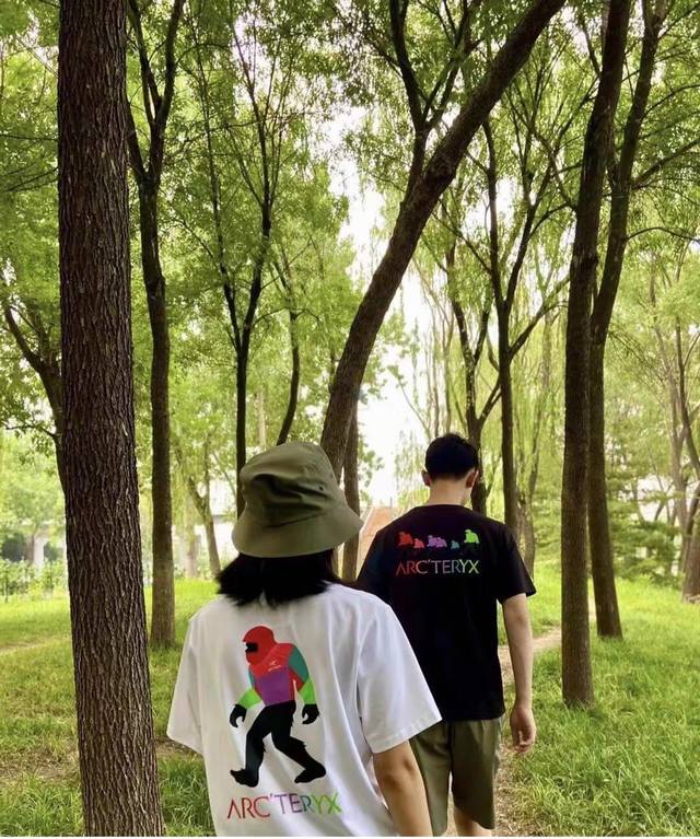 Arcteryx始祖鸟大脚怪系列美式复古卡通印花情侣宽松短袖T恤 --面料：240克双纱高密度纯棉面料 - 工艺: 整件衣服采用精密压花工艺 - 男女同款均可驾