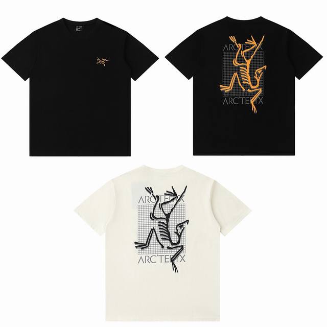 Arcteryx始祖鸟Multi Bird Logo Ss后背字母Logo图案印花美式复古圆领短袖 正肩袖T恤 男女同款 --面料：240克双纱高密度纯棉面料