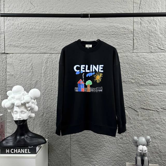 Celi*Ne 塞琳 塞林 2025早秋冬新款 朝气满满印花个性Logo 定制毛圈面料 长袖圆领卫衣 男女同款 尺码： S 90-130斤 M 120-150斤