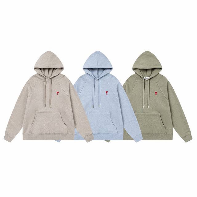 221#Ami新款新配色爱心刺绣连肩连帽卫衣 现货发售 对版1:1定制彩纱全棉面料420克 高密度罗纹拼接完成 插肩袖宽松廓形裁剪 质感厚实触之柔软舒适 高品质