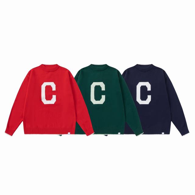 C08#Covernat韩国小众品牌 C字母圆领毛衣 休闲宽松版型 面料柔软不扎肤 上身绝绝子 男女同款 颜色:宝蓝 墨绿色 红色 码数:S M L Xl