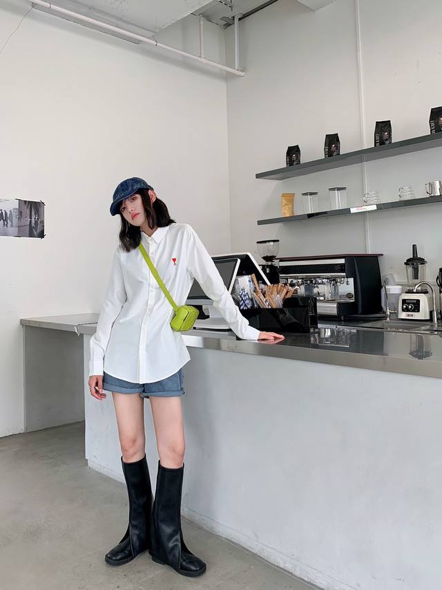 802#Ami Paris 爱心纯色衬衫1:1定制 男女同款 现货发售 白色 蓝色 自家模特图放心推 码数:S M L Xl Xxl