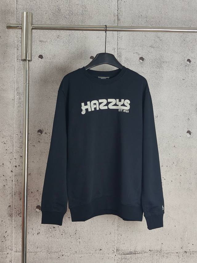 哈吉斯Hazzys植绒字母刺绣圆领卫衣 高端品质 三标齐全，舒适透气，经典简约，精致时尚，男女同款，细节呈现高端品质 颜色:黑色 白色 藏青 码数:M-Xxl