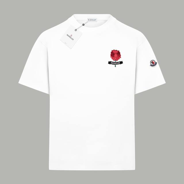 Moncler 蒙口 官网同款 秀款限定玫瑰花Logo字母 印花双纱纯棉短袖 - 300G双纱纯棉顶级面料 手感柔软 百分百纯棉独家出货 定染硫化黑无尘处理面料
