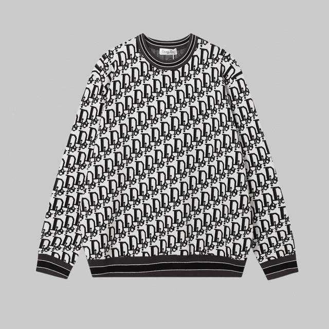 高品质 迪奥新款经典字母Logo满印套头上衣休闲时尚针织毛衣男女百搭 高端品质 经典百搭 区别世面版本。 尺码:Xs~L