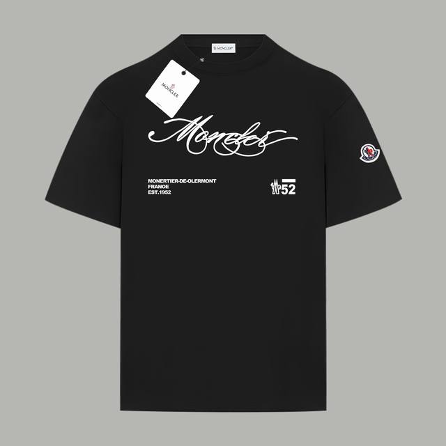 Moncler 蒙口 官网同款 草签涂鸦Logo字母 印花双纱纯棉短袖 - 300G双纱纯棉顶级面料 手感柔软 百分百纯棉独家出货 定染硫化黑无尘处理面料 -面