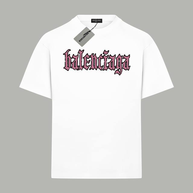 Balenciaga巴黎世家 官网同款 限定龟裂梵文字母Logo 印花双纱纯棉短袖 - 300G双纱纯棉顶级面料 手感柔软 百分百纯棉独家出货 定染硫化黑无尘处