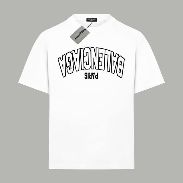 Balenciaga巴黎世家 官网同款 限定反转字母Logo 印花双纱纯棉短袖 - 300G双纱纯棉顶级面料 手感柔软 百分百纯棉独家出货 定染硫化黑无尘处理面