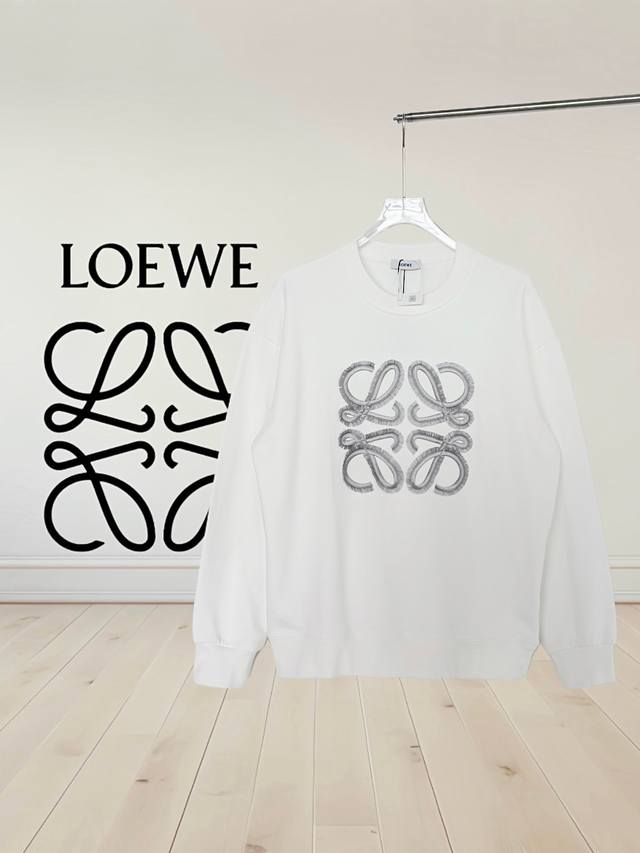 高品质] Loewe*罗意威采用流苏刺绣大Logo采用420G毛毛圈4圆领卫衣 定制纯棉面料活性棉 面料透气舒适易清洗 *刺绣工艺：高难度工艺流苏刺绣工艺、使用