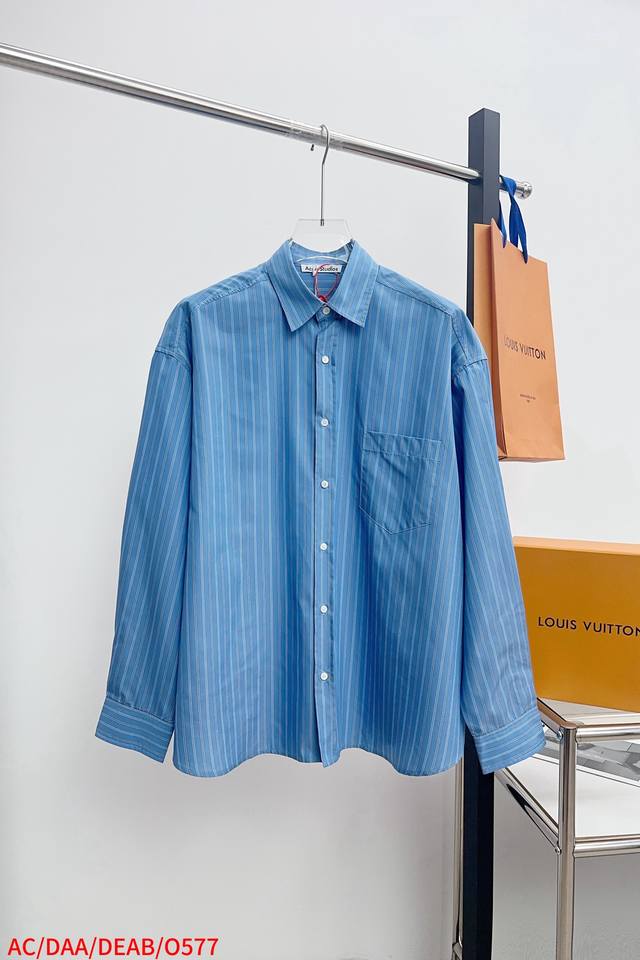 O577 Ac Acne Studios 1996徽标条纹长袖衬衫 原版5,500购入开发，面料采用定制三色柔光天丝棉韵织条纹料 质感卓越 舒适贴肤 以经典蓝作