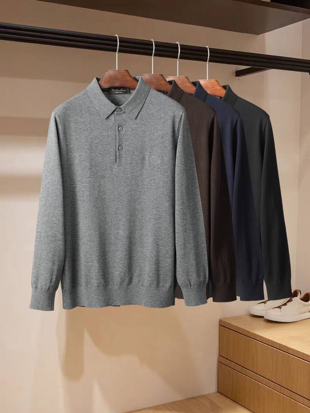 Loro Piana 新款男士针织 秋冬新品羊毛针织翻领系列 面料成分:绵羊毛棉锦纶 超级简约大方的版型设计，Fzl胸口刺绣经典图案，每个颜色都超百搭 颜色：咖