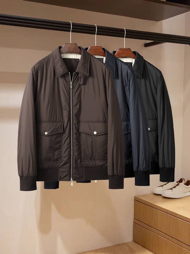 Brunello Cucinelli 秋冬新款骆驼绒棉服夹克男士短款时尚休闲商务翻领外套Fzl 颜色：棕色，藏青，黑色 码数：M-3 Xl 48-56 型号：3