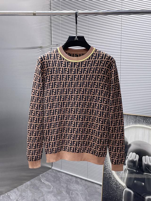 芬迪 Fendi 2025秋冬新款 羊毛混纺 圆领 长袖 毛衣 羊毛衫 打底衫，高端版本！专柜定制面料 透气舒适度高，细节无可挑剔，品牌元素设计理念，体现高品质