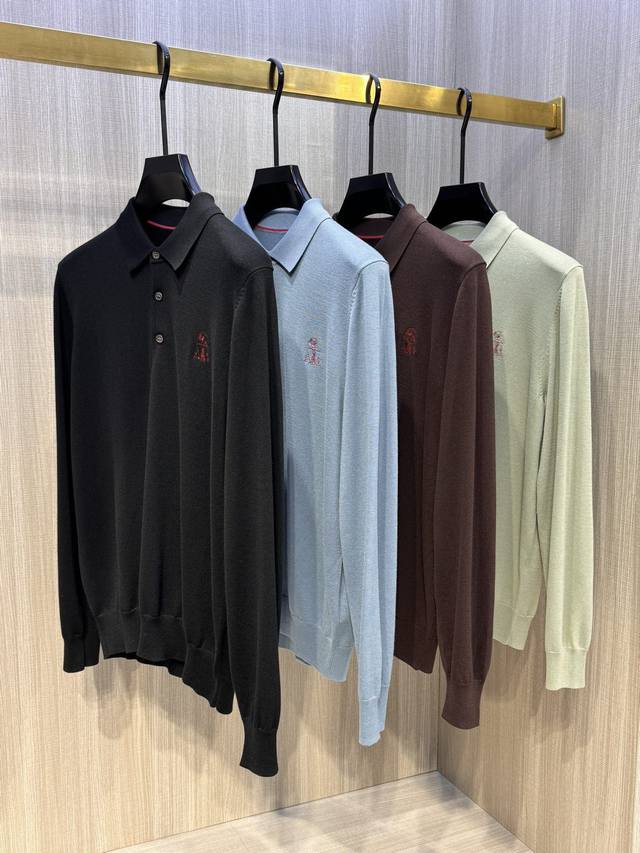 型号D-7317#，Bc家 2025 秋冬最新经典撞色绣标男士翻领长袖针织衫，精选针织棉质面料制成， 60支超柔丝光长绒棉，14针密致针法，纹理清晰，有光泽，尽