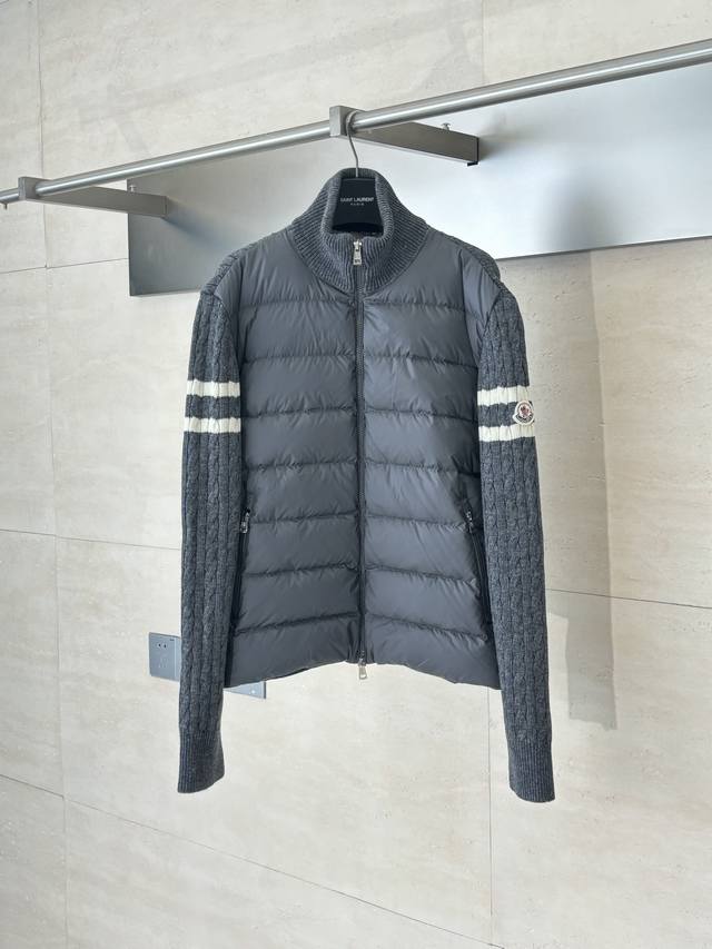 Moncle* 蒙口 Fw24立领拉链条纹羊毛拼接羽绒外套 Size：S M L Xl
