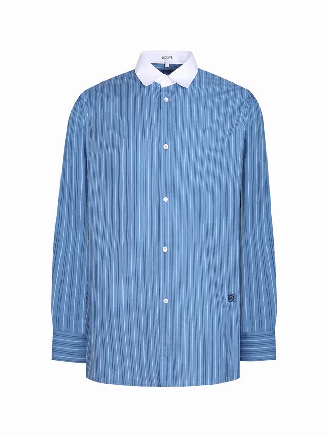 Loewe 条纹拼色条纹单排尖领长袖衬衫 正品3999购入 定制100支100%全棉条纹布 定位裁床 进口刺绣 定制1：1贝壳纽扣 定制1：1商标 宽松版型 尺