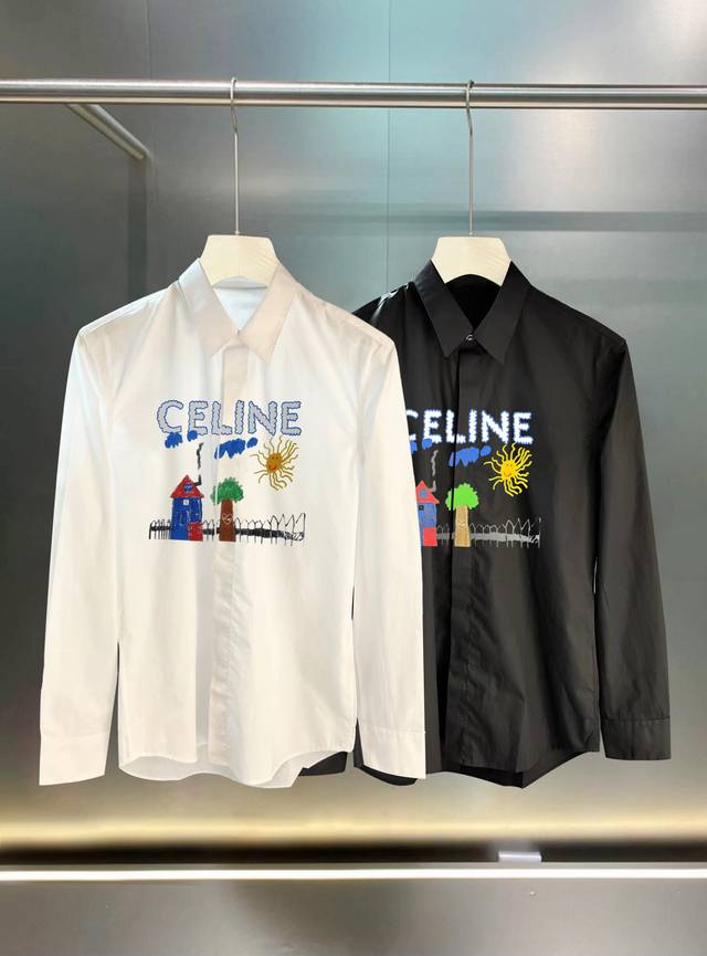 Celine 最新款男士必备款衬衫，100%天然棉，舒服透气，原单狠货，原版面料，柔软舒适，上身高端又奢华，足够场面的档次，这款衬衫无不骄傲的让你满意有面子 尺
