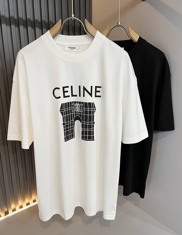 Celin*瑟琳 2025春夏新款时尚休闲圆领短袖T恤，经典男女同款情侣短袖T恤衫！贸易公司渠道稀出，同步官网发售！25年早春时尚新款推荐，越来越向年轻新势力迸