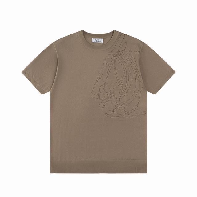 Hermes 爱马仕 拼色领 针织衫圆领 升级，灵感源自八十年代复古 原版面料 官方同款 圆领针织衫T恤 定制 网纱毛衣针织面料 手感非常舒服 春夏最新砖柜同步
