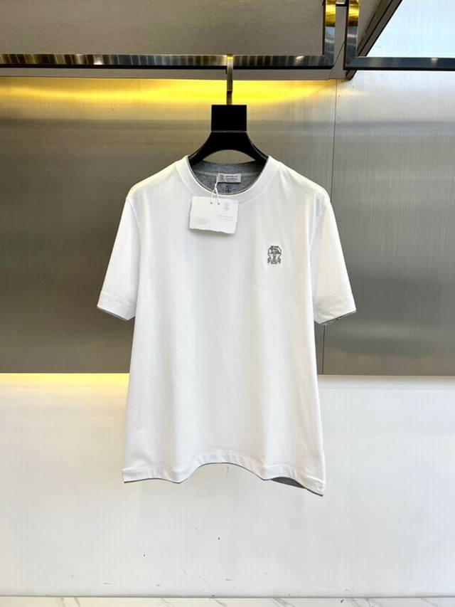 Brunello Cucinelli 布鲁内洛 库奇内利、2025春夏新款Bc标志性圆领内搭短袖T恤上衣 Bc款Old Money老钱最爱，椰树图案刺绣，随便洗