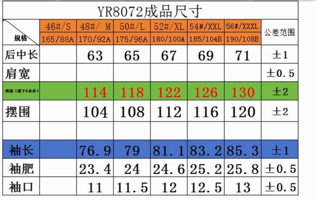 羽绒 蒙口羽绒服尺寸表 8072Fjl