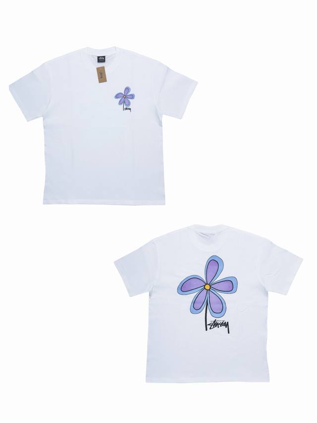 S277# Stussy Ss22 Flower Tee 花朵印花圆领短袖T恤 男女同款 采用圆筒无缝工艺 原版工艺 衣服侧面没有缝合骨位 鉴定重点 面料：全都