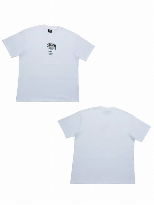 S246# 白底图 Stussy X Nike 联名款 胸前Logo短袖T恤 男女同款 采用圆筒无缝工艺 原版工艺 衣服侧面没有缝合骨位 鉴定重点 面料：全都订