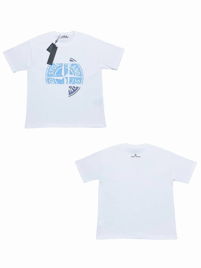 038# Stone Island石头岛 Logo印花圆领短袖T恤 黑白色 经典圆领设计 配合精准的剪裁比例 无论是单穿展示干净利落的形象 还是作为打底增加层次
