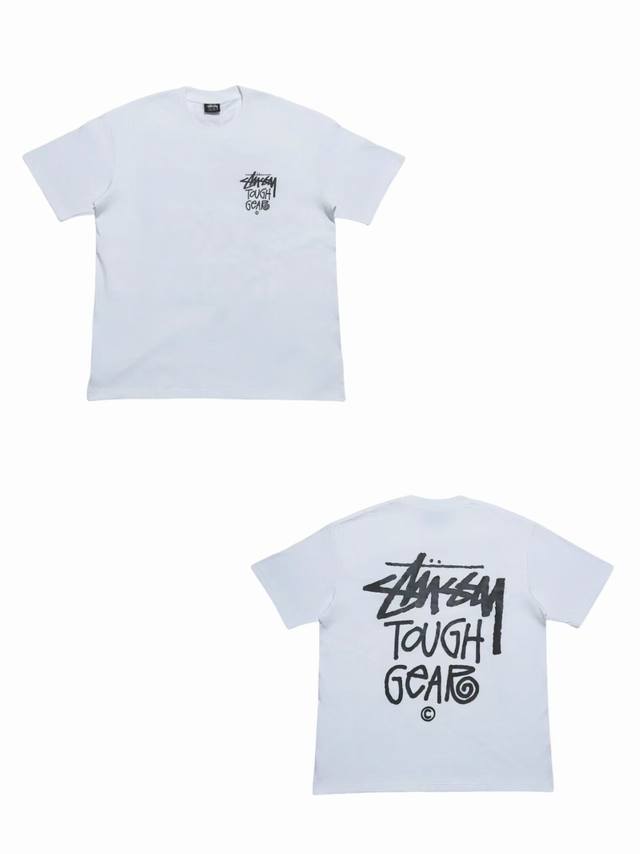 S254# 白底图 Stussy Ss24 丝网印刷图案Logo短袖T恤 男女同款 采用圆筒无缝工艺 原版工艺 衣服侧面没有缝合骨位 鉴定重点 面料：全都订织定