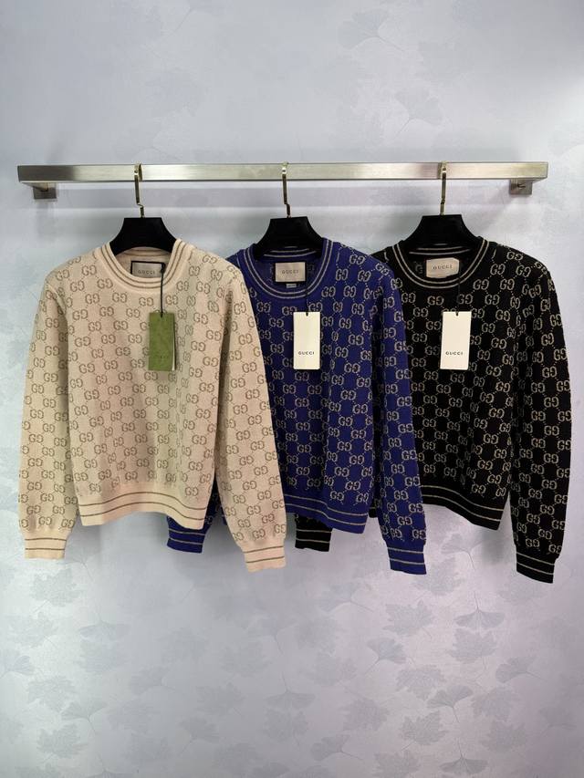 Gucc*25早秋新款圆领长袖 经典Gg金丝提花简约时尚 出门随手拿上就想穿的类型 轻松拿捏贵气感～3色3码Sml。T226B.