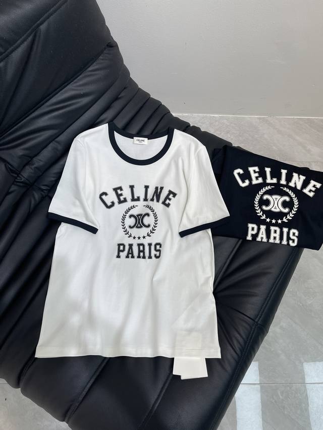 Celin*25春夏新款字母印花短袖T恤 定制Yb原生全棉材质 透气舒适 质感十足 修身短袖T恤裁剪 凸显品牌格调 采用克重纯棉制成 略带有弹力 呈现显瘦视觉效