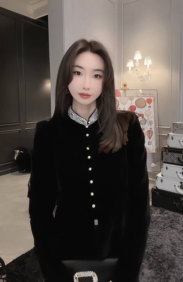 高端精致黑色钉珠丝绒泡泡袖衬衫 复古与贵气感并存的黑丝绒拥有不过分惹眼的质感低调奢华，大方优雅领口搭配一圈细致的钻条打破沉闷 不费力高级感自在体现 Smlxl