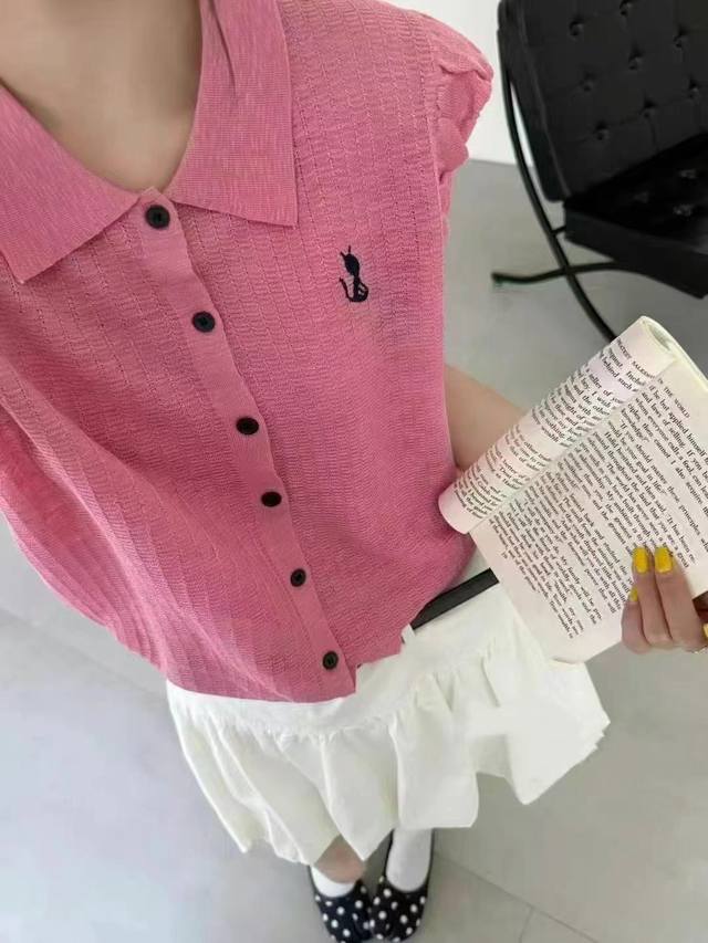 小香风秋翻领无袖针织薄款百搭时尚单排扣刺绣卡通潮