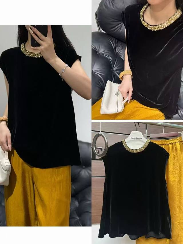 真丝丝绒手工订珠减龄上衣 Xl-Xxl