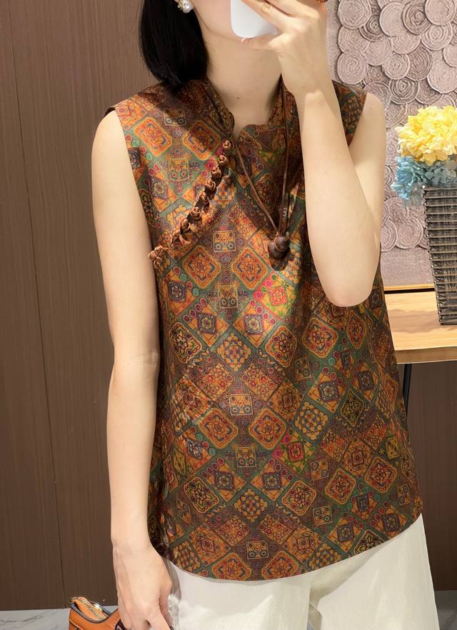 上新！人丝香云纱马甲新中式，S Xl