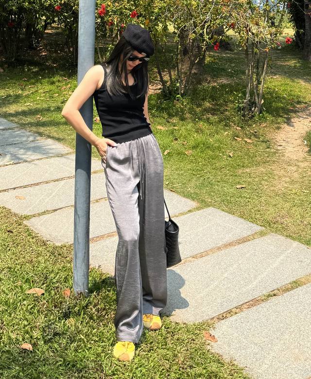 主推爆款系列款 褶子松紧腰双腰绳阔腿裤 亲肤飘逸 有质感 有口袋 面料：100%仿醋酸 7色 Smlxl
