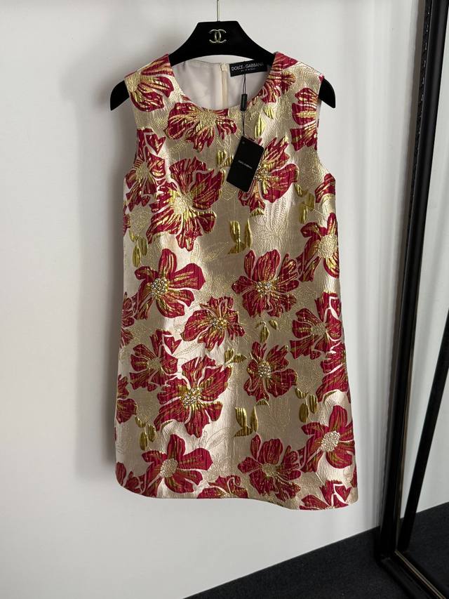 款号20255133 Dg*新款 重工钉珠亮丝提花背心连衣裙，红色，S-Xxl， S码；胸围86，长86；重量：0.305Kg