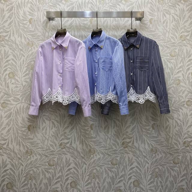 预售Va★ Fw 气质翻领金属扣点缀重工定位绣花减龄衬衣 ，高级面料，颜色:图片3色，面料:刺绣棉面料 Smlxl .