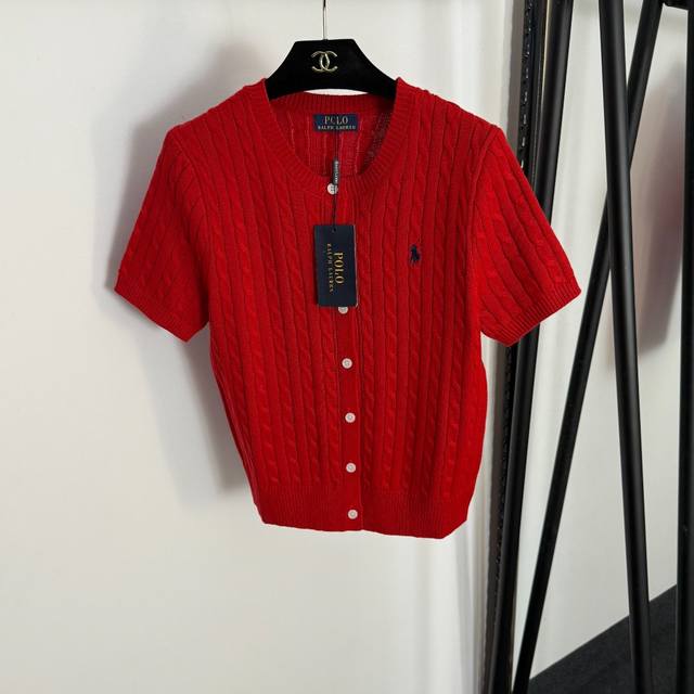 款号20255103 Polo Ralph Lauren拉夫.劳伦新款 马球刺绣麻花短袖针织开衫，蓝色，红色，紫色， 均码：肩宽37，胸围92，袖长21，长56