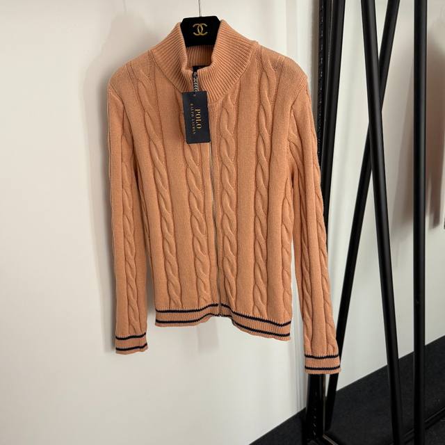 款号20254480 Polo Ralph Lauren拉夫.劳伦新款 立领长袖麻花针织开衫拉链外套，粉色，深蓝色，36 38 40， 38码；肩宽42，胸围1