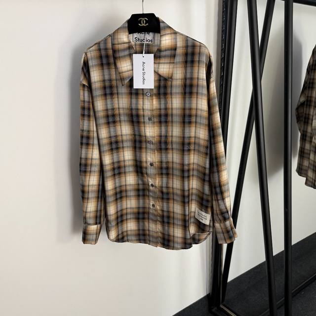 款号20255025 Acne Studio*新款 慵懒风复古格子翻领长袖衬衣，拼色，Sml， S码：肩宽53，胸围110，袖长55，长74；重量：0.210K