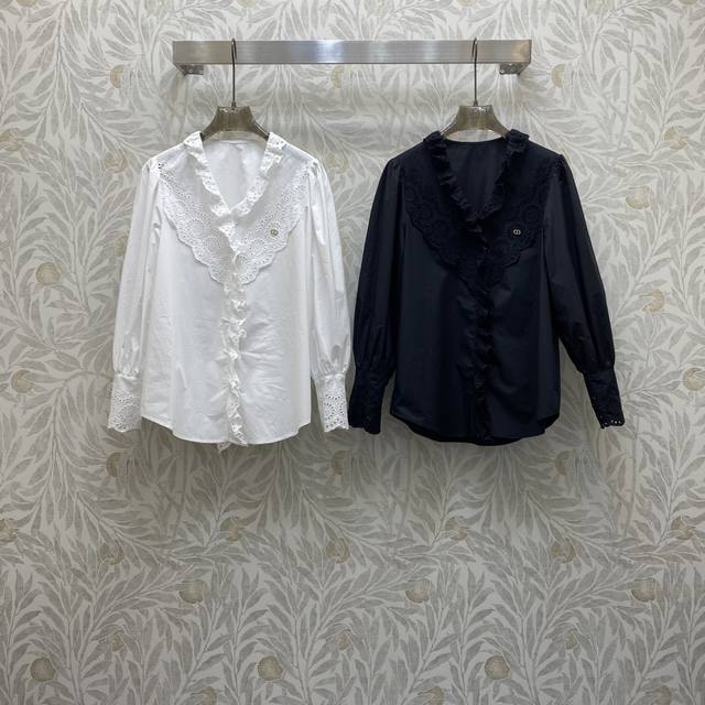 Di★ Fw 重工定位刺绣性感V领衬衣 ，高级面料，颜色:图片2色，面料:刺绣棉面料 Smlxl .
