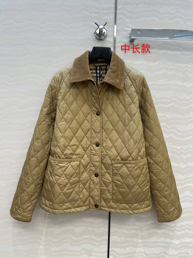 独家首发 原单品质，B代购爆款，双面菱形绗缝夹棉外套，撞色灯芯绒领设计中长款棉服。低调又时髦内衬Vintage 复古格纹。进口机压线格工艺，原版对格立体剪裁，经