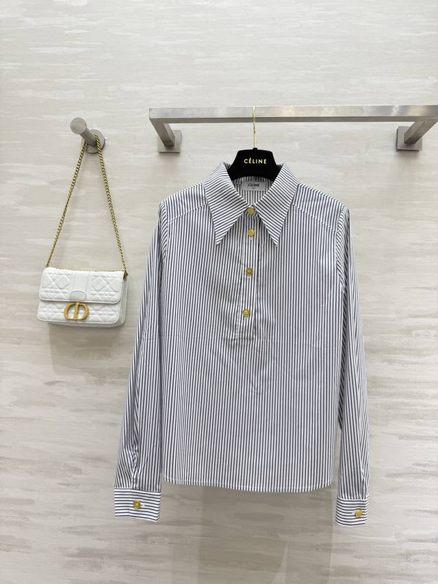 Celin2早秋新款 金扣装饰衬衣 高品质 现货首发Size：S M L S码肩宽：36，胸围：96，衣长：58