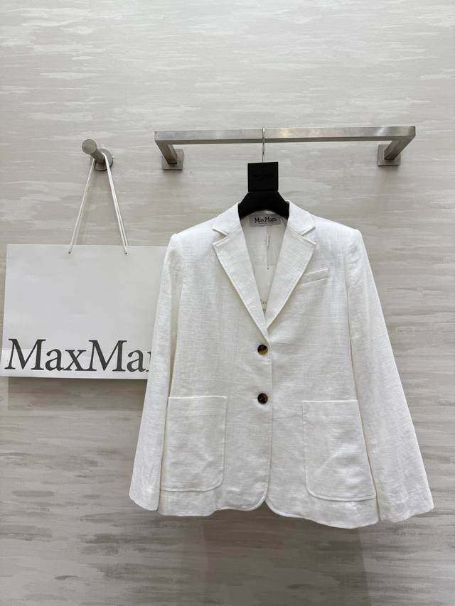 Maxmar2早秋新款 极简主义亚麻西装外套 极简主义 宽肩H版型 高定密度亚麻面料挺阔有型 慵懒随性的高级单品 强烈推荐自留百搭单品 高品质定制 现货首发Si