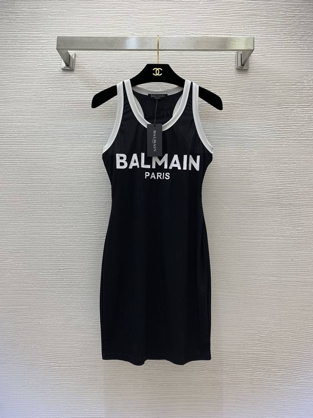 Balmai*新款字母Logo印花螺纹棉弹力修身显瘦背心连衣裙！黑色、 S码：胸围72，腰围62，臀围76，裙长81