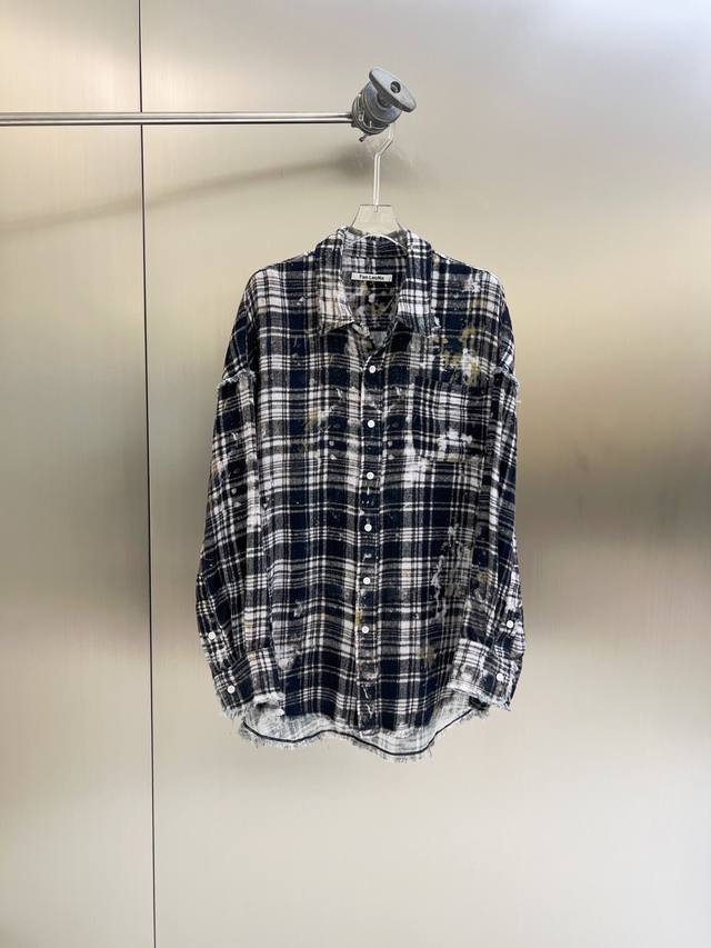 新款发售 2025秋冬新款 复古做旧解构泼墨格纹长袖衬衫 时髦精衣柜不可缺少的单品 定制的泼墨褶亚麻感棉的格纹面料 手感特别舒适柔软 毛边落肩宽松版型裁剪 慵懒