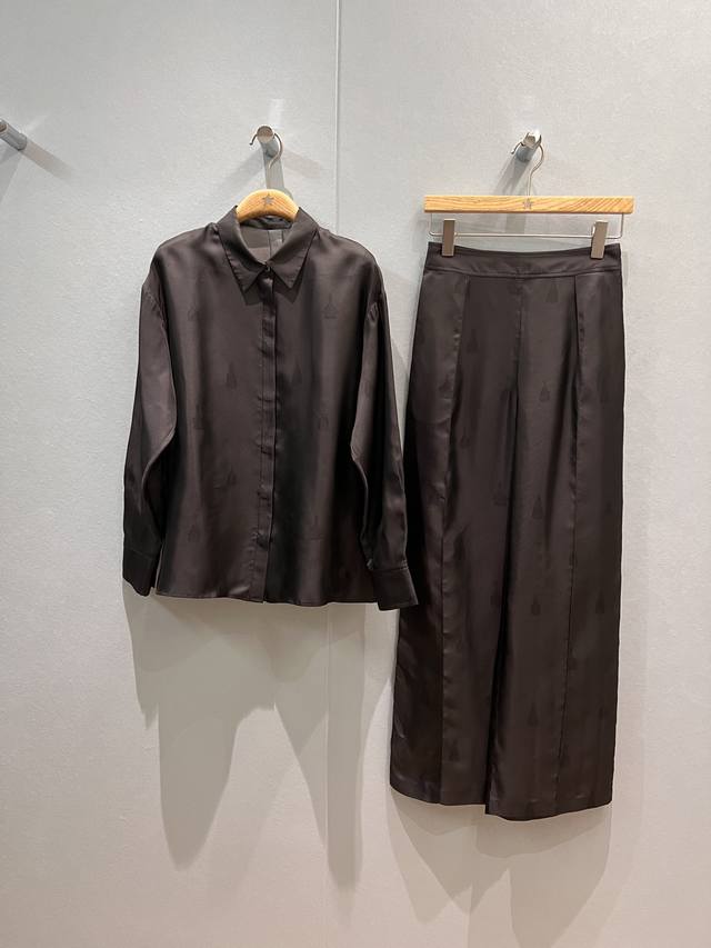 衬衣 裤子 新款暗纹流苏穗子印花真丝斜纹衬衣定位花真丝阔腿裤 时尚百搭 气质慵懒 可一套或分开搭 S-Xl
