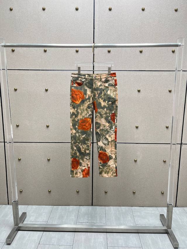印花洗水牛仔裤！棉 Sml