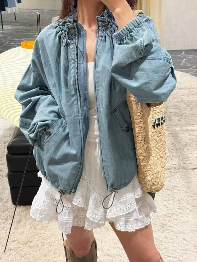 Isabel Mar*Nt 25Fw早秋新款 抽绳设计感钱布雷短款夹克牛仔外套丨独家Yb开发！高版出品！慵懒宽松的牛仔廓形注入法式基因，领口层叠荷叶边勾勒柔美线